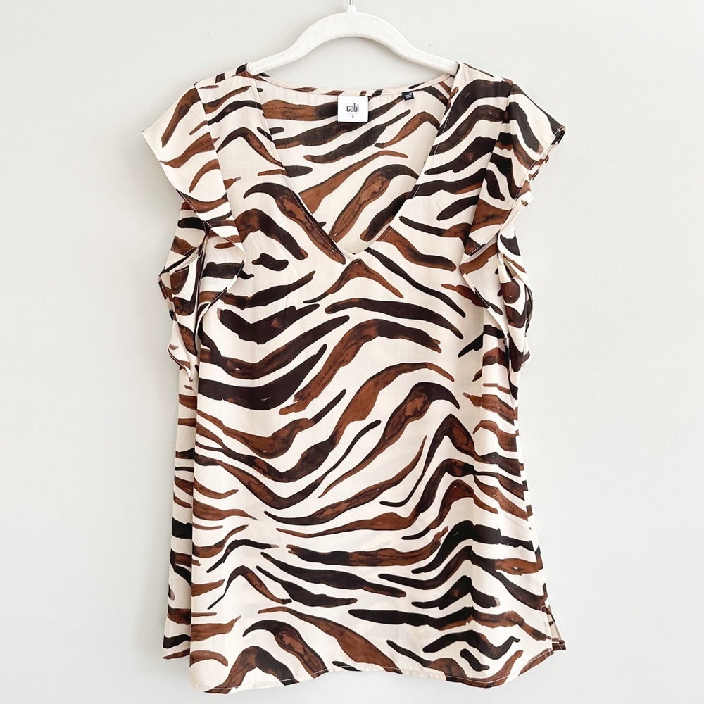 CAbi #3771 Ivory Brown Zebra Print Career Top Size Small